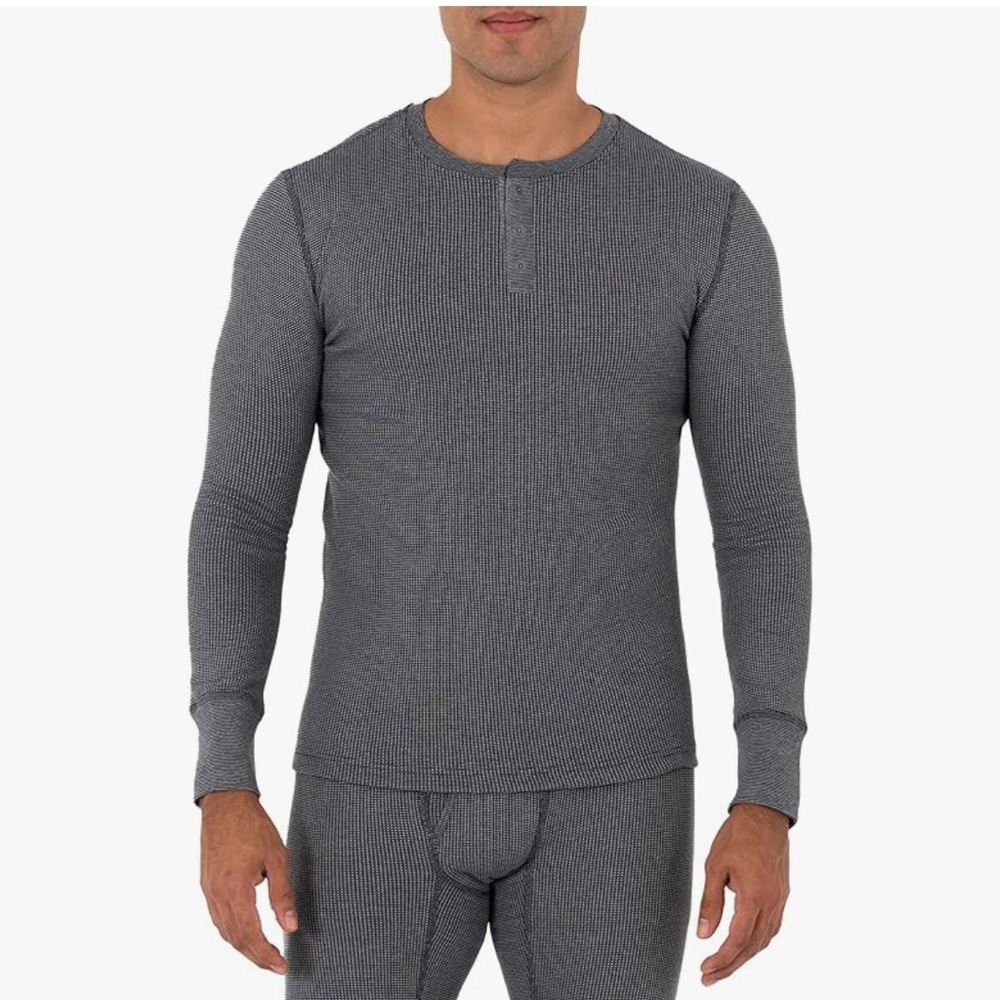 Fruit of the Loom Mens Recycled Waffle Thermal Underwear Henley Top XXL NWT